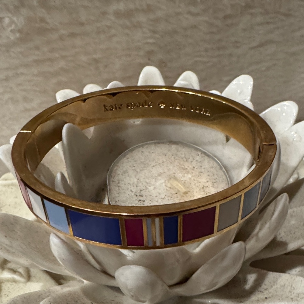 AUTHENTIC Kate Spade Gold Bangle with Blue and Red Accents